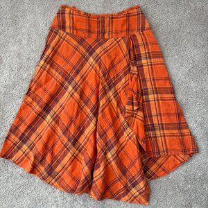 Kasper Skirt Women 8 Petite Orange Plaid Linen Asymmetrical Country Western Vtg